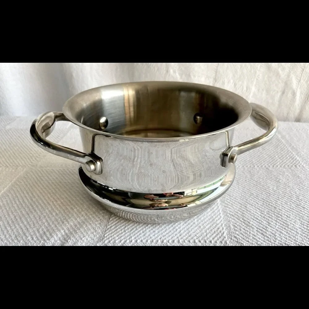 Stainless Steel Steamer Strainer Insert Cookware Double Handle EUC Used On Tv.